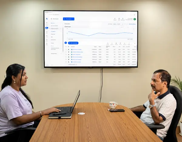 Team having a client discussion